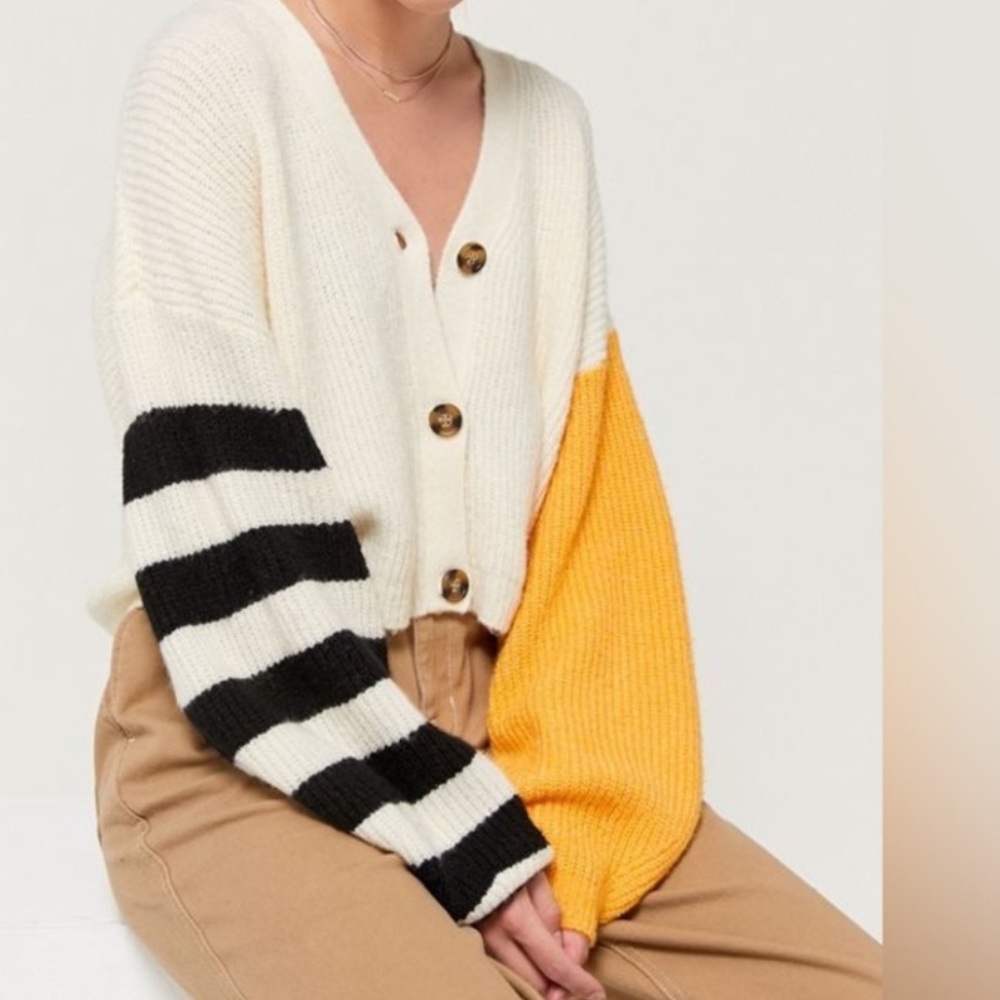 Urban Outfitters Cream, Yellow and Black Colorblock Cardigan